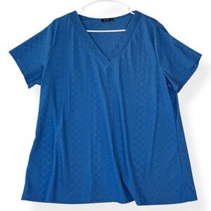 Sampeel Top Womens XXL Blue Short Sleeve V Neck Tee